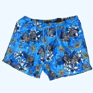 NWT INC Mens Blue Zebra Quick Dry Swim Trunks Elastic Waist Fun Print Beach XXL